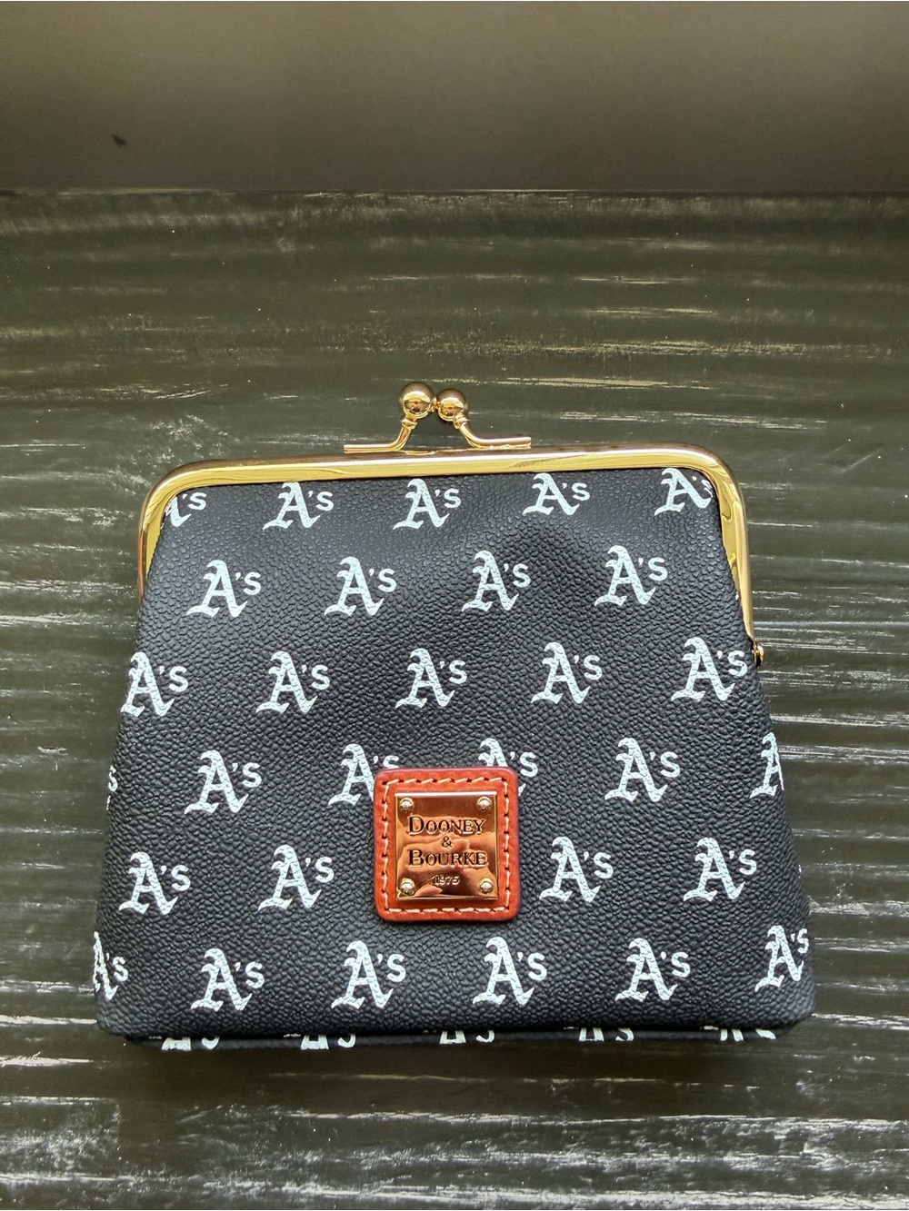 Dooney & Bourke Black and White Oakland A's Kiss-Lock Coin Purse